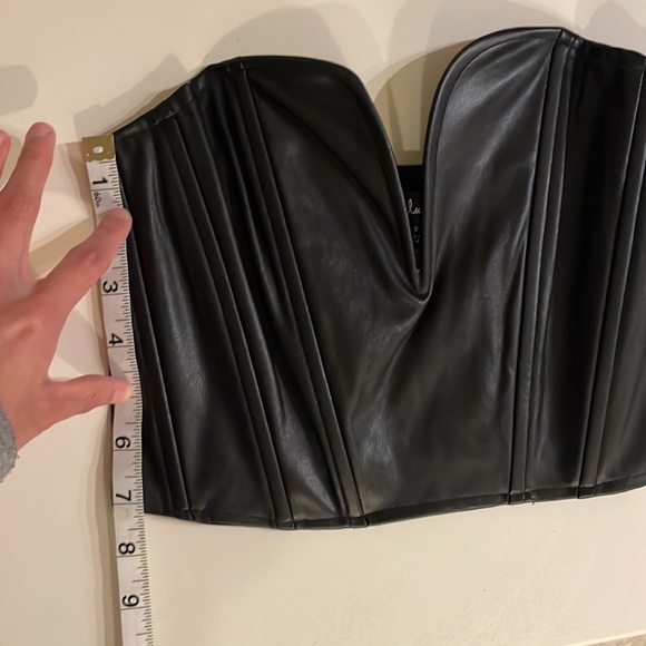 Black Vegan Leather Strapless Bustier Crop Top - Picture 6 of 8
